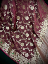 Statement Handmade Burgundy Color Semi Katan Banarasi Silk Saree | Soft Katan Sarees | Ships from California