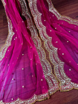 Deep Fuchsia Pink Color Net Dupatta with Zari, Sequin and Beads | Pink Color Dupatta | Sequin Dupatta | Indian Dupatta for Lehanga