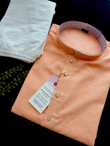 Light Peach Color Cotton Silk Kurta with Resham Zari Stripes | Mens Kurta Pajama Set | Mens Ethnic Wear | Ships from California
