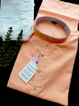 Light Peach Color Cotton Silk Kurta with Resham Zari Stripes | Mens Kurta Pajama Set | Mens Ethnic Wear | Ships from California