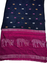 Navy Blue and Purple Color Handloom Cotton Silk Saree with Thread Work | Handloom Sarees | Kaash Collection