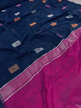 Navy Blue and Purple Color Handloom Cotton Silk Saree with Thread Work | Handloom Sarees | Kaash Collection