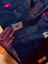 Navy Blue and Purple Color Handloom Cotton Silk Saree with Thread Work | Handloom Sarees | Kaash Collection