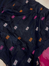 Navy Blue and Purple Color Handloom Cotton Silk Saree with Thread Work | Handloom Sarees | Kaash Collection