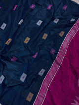 Navy Blue and Purple Color Handloom Cotton Silk Saree with Thread Work | Handloom Sarees | Kaash Collection