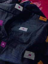 Navy Blue and Purple Color Handloom Cotton Silk Saree with Thread Work | Handloom Sarees | Kaash Collection