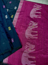 Navy Blue and Purple Color Handloom Cotton Silk Saree with Thread Work | Handloom Sarees | Kaash Collection