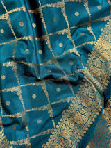 Teal Color Banarasi Handloom Semi Soft Silk Saree | Muted Gold Zari Weave | Banarasi Sarees | Teal Color Saree | Party Wear Sarees