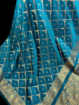 Teal Color Banarasi Handloom Semi Soft Silk Saree | Muted Gold Zari Weave | Banarasi Sarees | Teal Color Saree | Party Wear Sarees