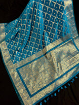 Teal Color Banarasi Handloom Semi Soft Silk Saree | Muted Gold Zari Weave | Banarasi Sarees | Teal Color Saree | Party Wear Sarees