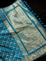 Teal Color Banarasi Handloom Semi Soft Silk Saree | Muted Gold Zari Weave | Banarasi Sarees | Teal Color Saree | Party Wear Sarees