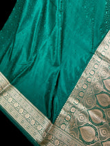 Rama Green Color Soft Mashru Silk handloom Tanchoi Saree with Gold Banarasi Border and Pallu | Banarasi Mashru Silk Saree