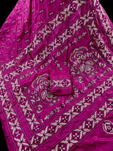 Pink Color Bangalori Silk Saree with Hand Kantha Stitch | Handwoven Kantha Stitch Sarees | Kantha Saress | Embroidered Sarees