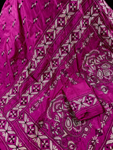Pink Color Bangalori Silk Saree with Hand Kantha Stitch | Handwoven Kantha Stitch Sarees | Kantha Saress | Embroidered Sarees