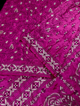 Pink Color Bangalori Silk Saree with Hand Kantha Stitch | Handwoven Kantha Stitch Sarees | Kantha Saress | Embroidered Sarees