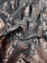 Statement Handmade Grey Color Semi Katan Banarasi Silk Saree | Muted Gold Zari Weaving | Semi Katan Silk Sarees