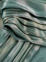 Statement Handmade Deep Turquoise Color Saree with thin Striped Banarasi Satin Tissue Silk Saree