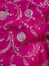 Hot Pink Color Semi Pure Mashru Silk Handloom Saree with Gold and Sliver Zari Weave | Banarasi Mashru Silk Sarees