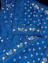 Blue Color Bangalori Silk Saree with White Thread Hand Kantha Stitch | Handwoven Kantha Stitch Sarees | Kantha Sarees