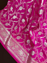 Hot Pink Color Semi Pure Mashru Silk Handloom Saree with Gold and Sliver Zari Weave | Banarasi Mashru Silk Sarees