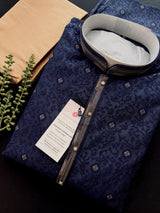 Blue Color Indian Kurta for Men | Embossed Embroidery and Zari | Sherwani Style Kurta | Indian Wedding Kurta