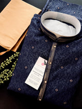 Blue Color Indian Kurta for Men | Embossed Embroidery and Zari | Sherwani Style Kurta | Indian Wedding Kurta