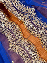 Blue Color Net Dupatta with Gold Zari, Sequin and Beads | Sequin Dupatta | Sequin Dupattas | Indian Dupatta for Lehanga