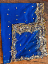 Blue Color Net Dupatta with Gold Zari, Sequin and Beads | Sequin Dupatta | Sequin Dupattas | Indian Dupatta for Lehanga