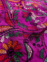 Purple Color Bangalori Silk Saree with Hand Kantha Stitch | Handwoven Kantha Stitch Sarees | Kantha Saress | Bengal Sarees