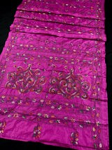 Purple Color Bangalori Silk Saree with Hand Kantha Stitch | Handwoven Kantha Stitch Sarees | Kantha Saress | Bengal Sarees