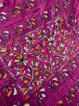 Pink Color Bangalori Silk Saree with Hand Kantha Stitch | Handwoven Kantha Stitch Sarees | Kantha Saress | Bengal Sarees