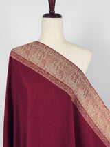 Wool Shawl in Burgundy Color with Gold and Copper Resham Aari Thread Work Shawl with Historial Figures and Elephants | Gift For Her
