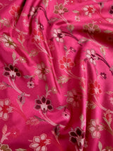 Handmade Deep Pink Color with Cream Color Pallu | Muted Resham Zari Weave with Meenakari Floral Jaal | Light Weight Easy Drape Saree