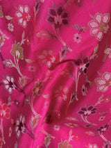 Handmade Deep Pink Color with Cream Color Pallu | Muted Resham Zari Weave with Meenakari Floral Jaal | Light Weight Easy Drape Saree