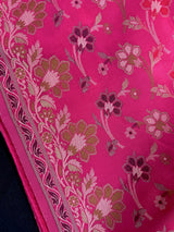 Handmade Deep Pink Color with Cream Color Pallu | Muted Resham Zari Weave with Meenakari Floral Jaal | Light Weight Easy Drape Saree