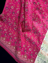 Handmade Deep Pink Color with Cream Color Pallu | Muted Resham Zari Weave with Meenakari Floral Jaal | Light Weight Easy Drape Saree