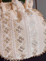 Pastel Peach Color Raw Silk Light Weight Potli Bag | Embroidery and Gotta Patti Work Potli Bags | Bags for Gifts | Wedding Bags