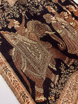 Beige and Black Wool Shawl | Black and Copper Gold Resham Aari Thread Work Shawl with Historial Figures and Elephants | Gift For Her