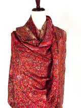 Elegant Red Colour Premium Kaani Wool Shawl | Floral Design with Zari Weave | Lightweight and Warm Winter Wrap | Indian Wool Shawl for Gift