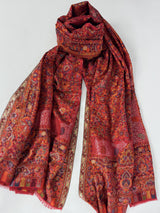 Elegant Red Colour Premium Kaani Wool Shawl | Floral Design with Zari Weave | Lightweight and Warm Winter Wrap | Indian Wool Shawl for Gift