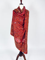 Elegant Red Colour Premium Kaani Wool Shawl | Floral Design with Zari Weave | Lightweight and Warm Winter Wrap | Indian Wool Shawl for Gift