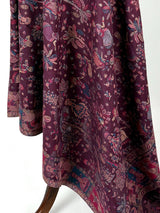 Eggplant Purple Color Kashmiri Wool Shawl in Kani Weave with Images of Clasical Dance forms of India  |  Purple Color Wool Shawl for Gift