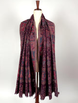 Eggplant Purple Color Kashmiri Wool Shawl in Kani Weave with Images of Clasical Dance forms of India  |  Purple Color Wool Shawl for Gift