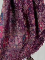 Eggplant Purple Color Kashmiri Wool Shawl in Kani Weave with Images of Clasical Dance forms of India  |  Purple Color Wool Shawl for Gift