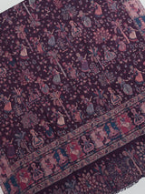 Eggplant Purple Color Kashmiri Wool Shawl in Kani Weave with Images of Clasical Dance forms of India  |  Purple Color Wool Shawl for Gift