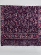 Eggplant Purple Color Kashmiri Wool Shawl in Kani Weave with Images of Clasical Dance forms of India  |  Purple Color Wool Shawl for Gift