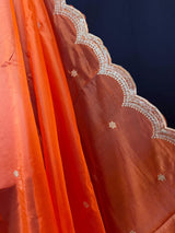 Orange Color Soft Organza Dupatta with Embroidery, Sequin and Zari on Borders with small buttis | Dupatta ships from Califonia