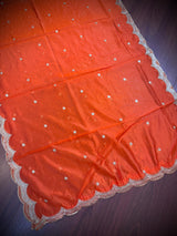 Orange Color Soft Organza Dupatta with Embroidery, Sequin and Zari on Borders with small buttis | Dupatta ships from Califonia