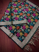 Green Color Benarasi Handwoven Cotton Silk Dupatta with Meenkari and Resham Weaving | Floral Jaal Dupatta | Dupatta for Lehanga Dupatta