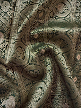 Statement English Grey Color Banarasi Dupion Silk Saree in Slate Grey Color with Green Color and Muted Gold Zari